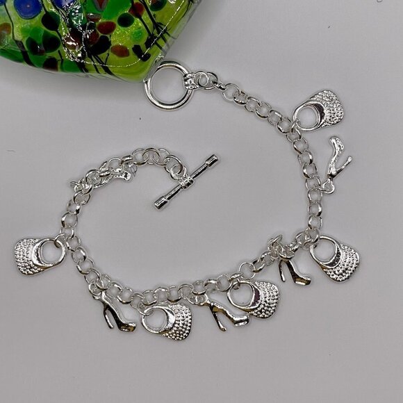 Silver Tone Purses and High Heels Charm Chain Bracelet #1130 - Picture 5 of 6